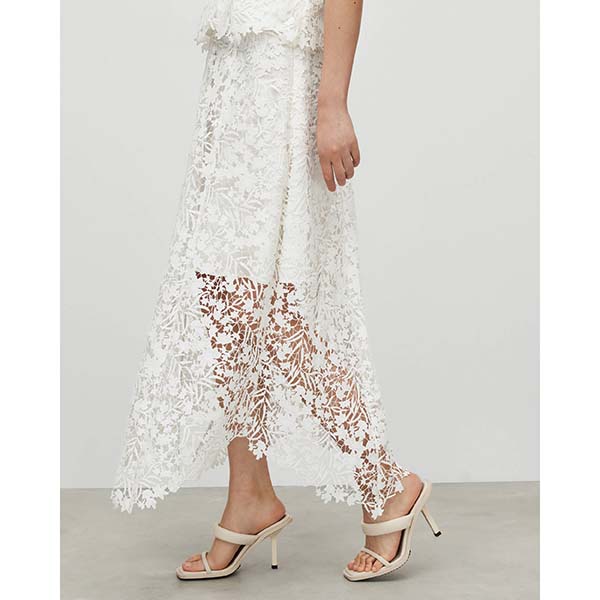 Allsaints Australia Womens Camila Lace Mesh Asymmetric Midi Skirt White AU86-510